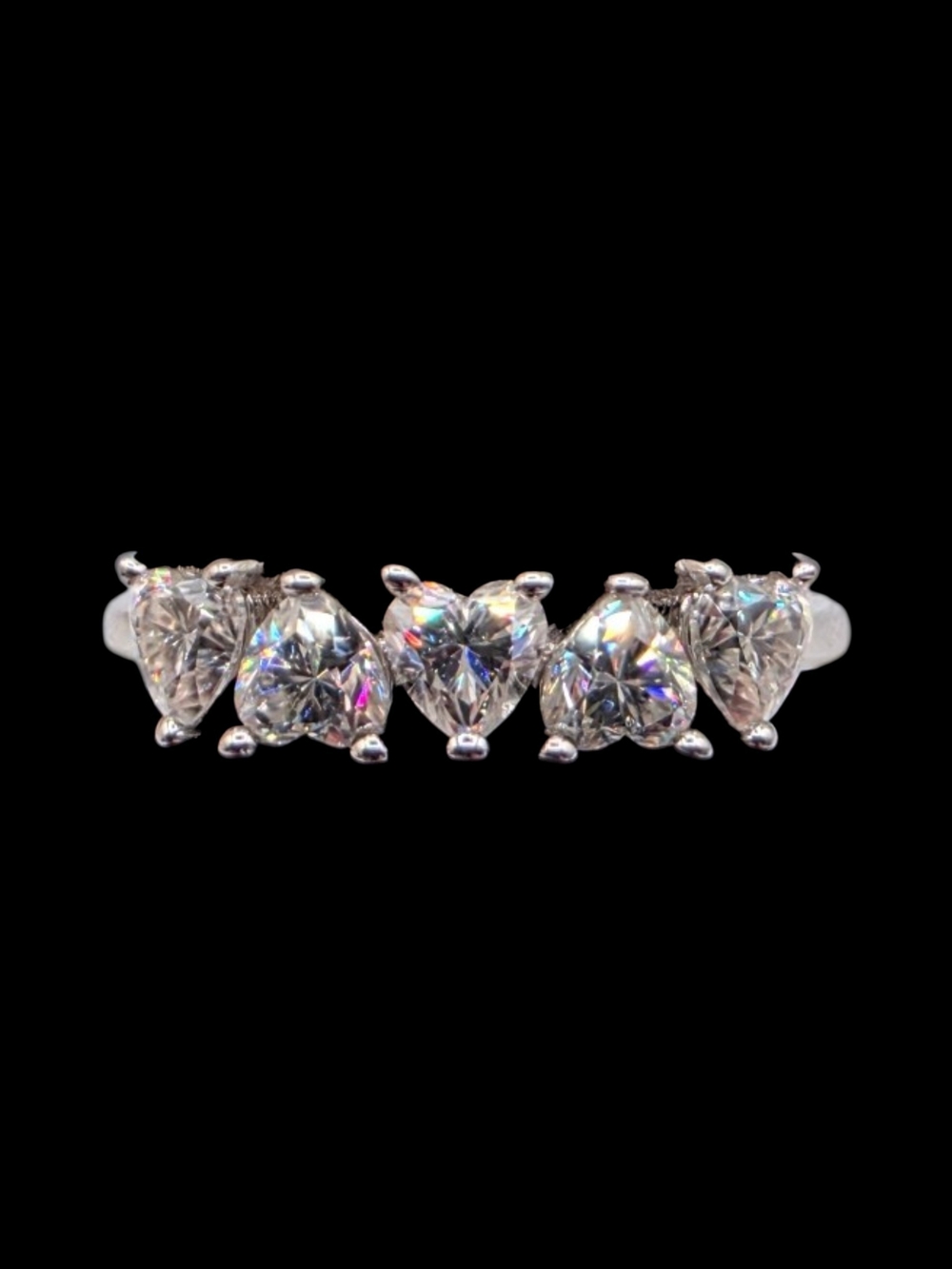 1.00 CTW Moissanite Solid 925 Sterling Silver 5-Stone Heart Ring Size 8